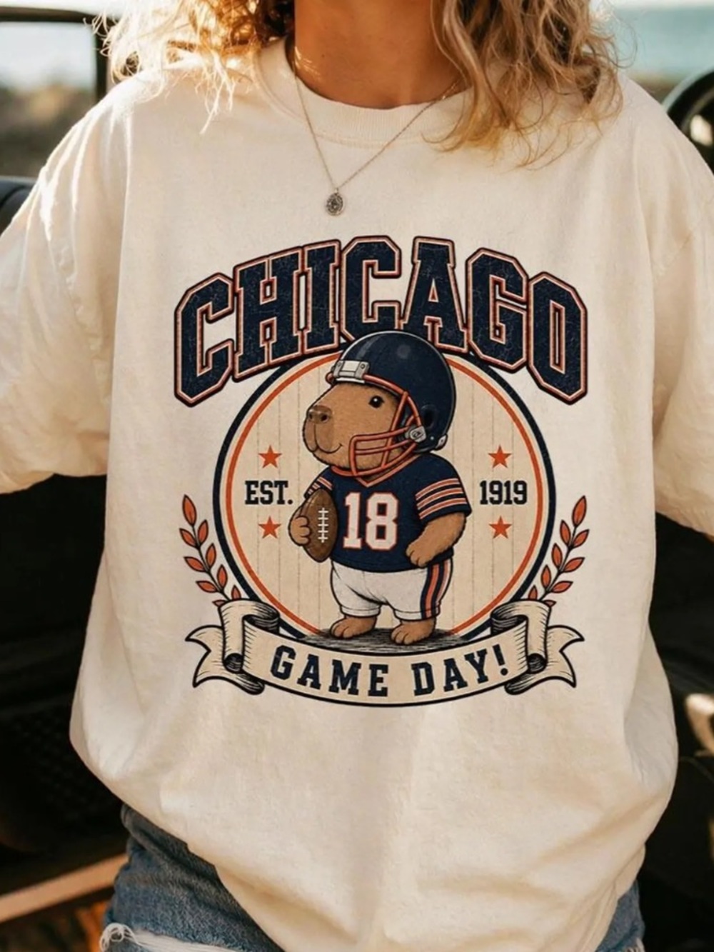 Comfort Colors Chicago Game Day Capybara Football Est. 1919 White T-Shirt